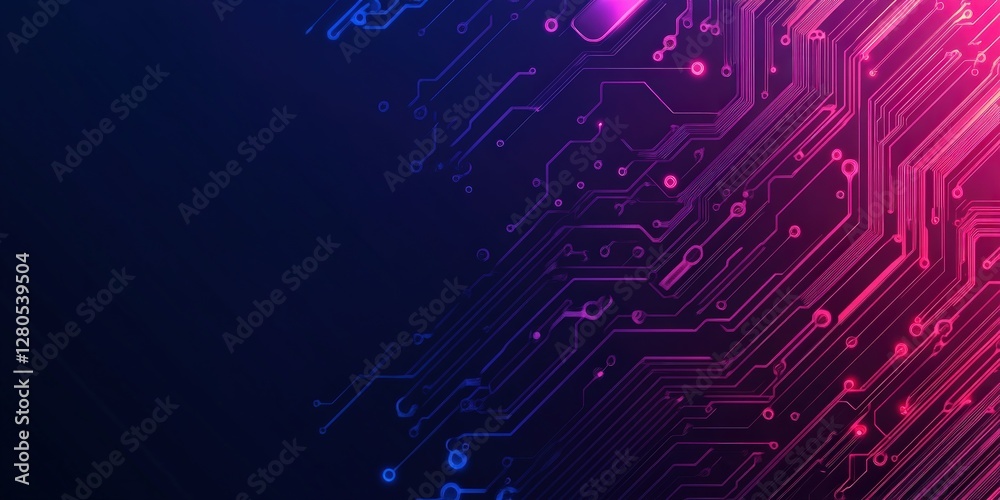 Poster abstract digital circuit background with vibrant blue and pink colors