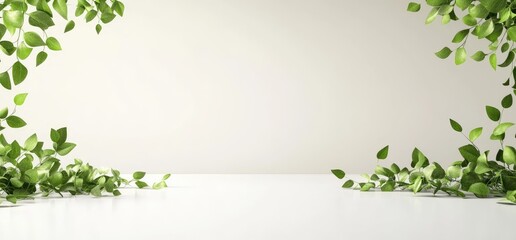 Minimalist white backdrop with greenery