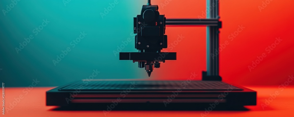 Poster modern 3d printer with vibrant background and precision engineering