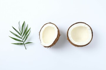 Coconut on white background, top view