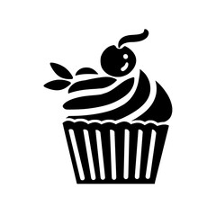 Cupcake Silhouette with Cherry and Leaves Vector
