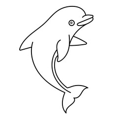 Dolphin in black and white, outline drawing captures a graceful leap in a dynamic and elegant way. Perfect for aquatic themed designs and coloring book for kids