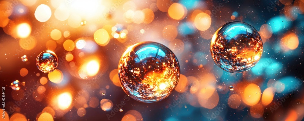 Poster colorful bubbles with sparkling background in vibrant atmosphere
