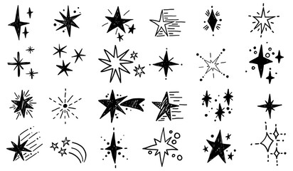 Hand drawn star blinking spark doodle sketch scribble decorative scrapbook flare glare light vector illustrations