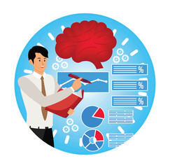 Integrative Psychotherapy. Businessman  analysis with Brain and Statistics Elements.