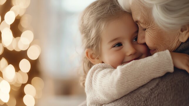 A heartwarming moment between a grandmother and granddaughter, showcasing love and joy during the holidays.