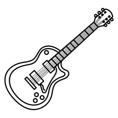 Fototapeta premium Minimalist black and white guitar outline, suitable for music themed designs, posters, logos, and coloring book. Ideal for musician projects