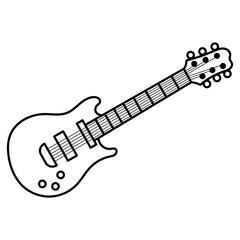 Minimalist black and white guitar outline, suitable for music themed designs, posters, logos, and coloring book. Ideal for musician projects