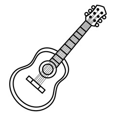 Naklejka premium Minimalist black and white guitar outline, suitable for music themed designs, posters, logos, and coloring book. Ideal for musician projects