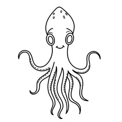 Octopus whimsical outline for posters, children's books, coloring book for kids and educational materials, highlighting its charming eight arms in a unique way