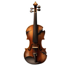 Fototapeta premium Haunted violin with broken strings isolated on transparent background