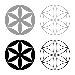 Flower of life Sacred geometry set icon grey black color vector illustration image solid fill outline contour line thin flat style
