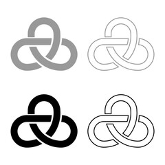 Fototapeta premium Gordian knot Sacred geometry symbol set icon grey black color vector illustration image solid fill outline contour line thin flat style