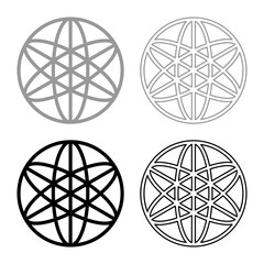 Equilibrium sacred geometry symbol set icon grey black color vector illustration image solid fill outline contour line thin flat style