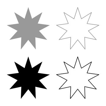 Six pointed star Bahaism Baha'i Bahai symbol unity and harmony between different religions cultures set icon grey black color vector illustration image solid fill outline contour line thin flat style
