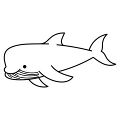 Whale outline in black and white, elegant and sleek design. Perfect for logos, prints, coloring book for kids, and nature themed projects