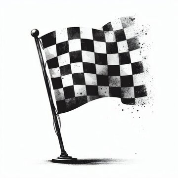 recommend clip art: Checkered racing flag waving with artistic watercolor splashes on white background