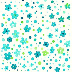 Cute floral pattern, dotted background, vibrant colors, graphic design