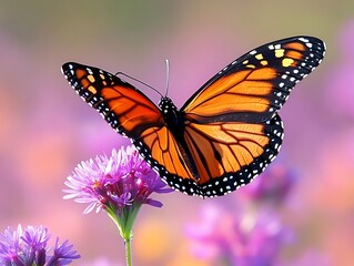 Naklejka premium Monarch Butterfly on Flower in Garden