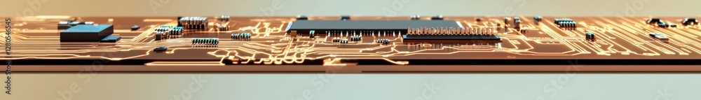 Poster Abstract Electronic Circuit Board with Golden Lines and Components