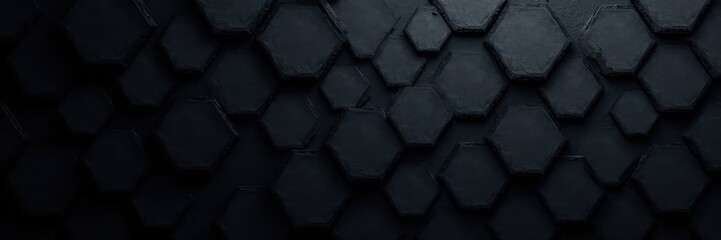 Black textured hexagon backdrop, subtle grunge effect, polygon, abstract texture, design
