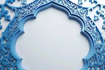 Fototapeta premium islamic blue ornament frame vector design with curved pattern on white background