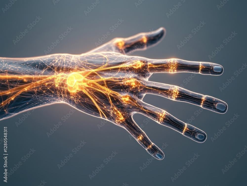Poster Futuristic Hand with Glowing Nerves and Energy Patterns