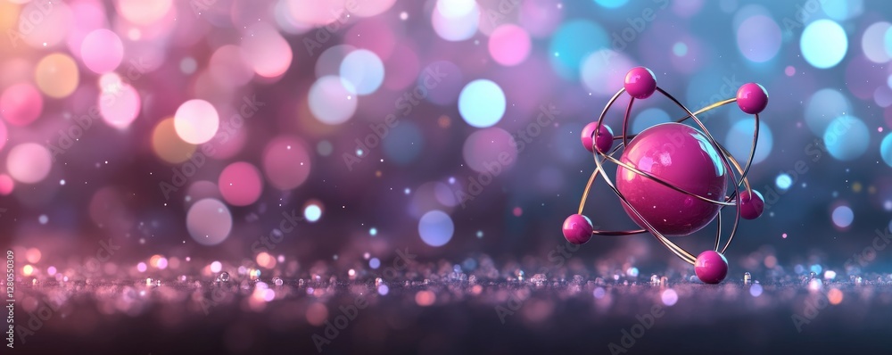 Poster Vibrant Atomic Model with Colorful Bokeh Background Effect