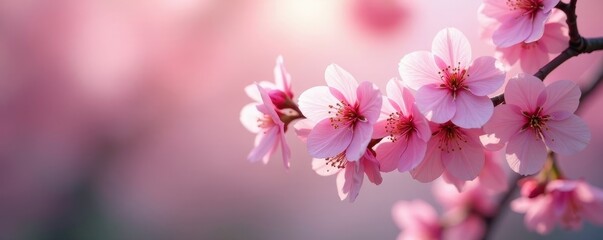 Obraz premium Delicate bloom pink cherry blossoms, branches laden with flowers , blossom tree, texture