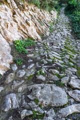 wall and path made of living stone without mortar, Randa, Algaida,Mallorca, Balearic Islands, Spain
