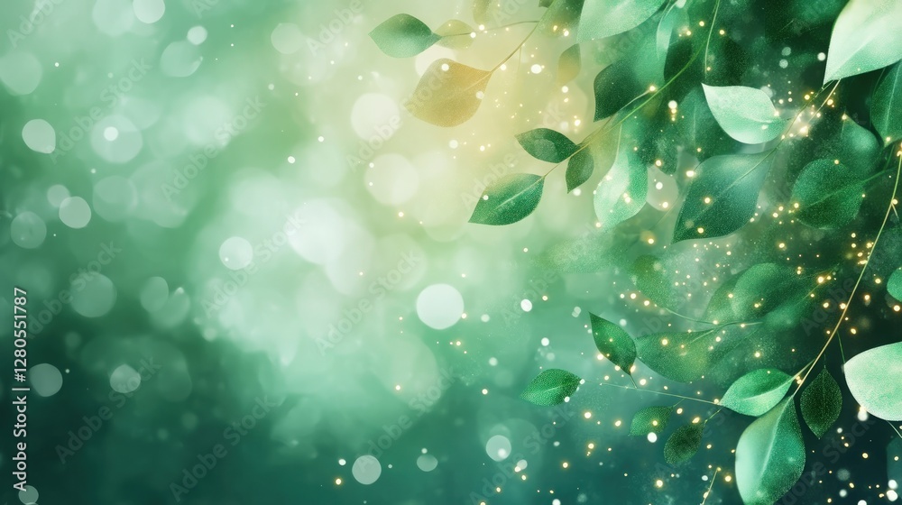Poster natural green background with leaves and soft light for design