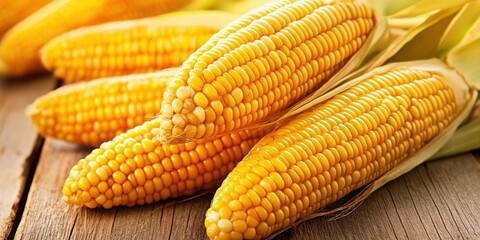 Freshly Harvested Yellow Corn Ears on Rustic Wooden Table