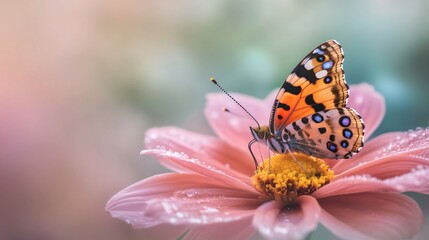 Obraz premium photo of a butterfly that landed on a pink flower