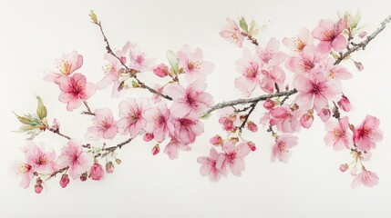 A delicate watercolor painting of cherry blossom branches in soft pink hues.