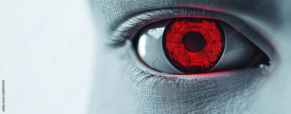 Poster Futuristic Eye with Red Circular Pattern in Cyberpunk Style