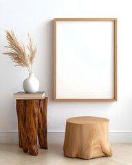 Elegant Minimalist Home Decor with Wooden Elements and Plants