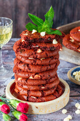 Red velvet cookies with white chocolate chips