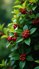 Berberis shrub with dense foliage and red berries, shrub, temperate, greenery
