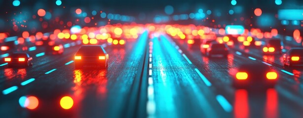 Nighttime City Traffic with Bright Lights and Motion Blur Effect