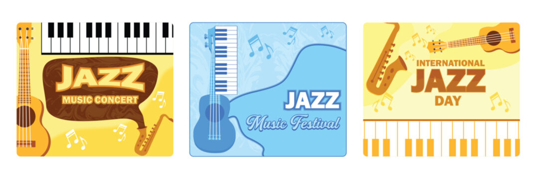Jazz Music Concert Poster. Guitar and piano theme. International Jazz Day.