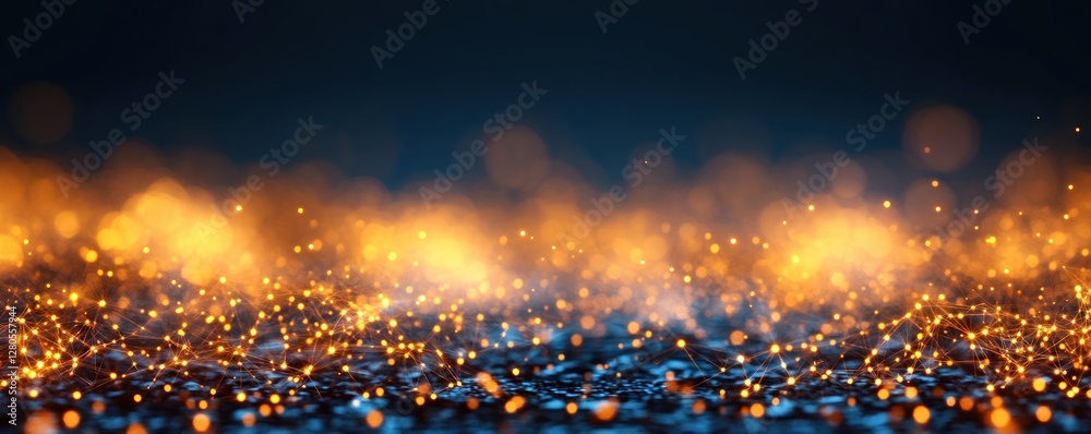 Poster sparkling lights on a dark background for abstract designs
