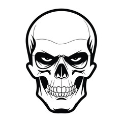 An all-black and white skull  Character head in a vector drawing