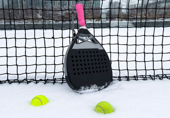 winter padel tennis court full of snow