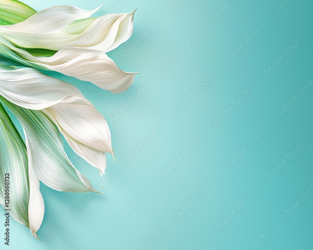 Aufkleber delicate white leaves on soft turquoise background for design use