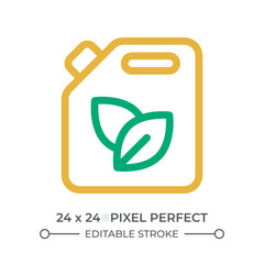 Bio fuel colorful line ui icon. Jerrycan with leaves. Eco friendly petroleum usage. Sustainable sources usage. Isolated vector duotone linear symbol. User interface element, pixel perfect