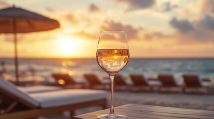 Obraz premium Alcohol consumption at a luxury beach club with chilled rosé, plush seating, and vibrant sunset. Featuring leisure and luxury