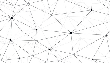 Technology communication seamless vector pattern with connected thin lines, black and white monochrome endless wallpaper background science theme.