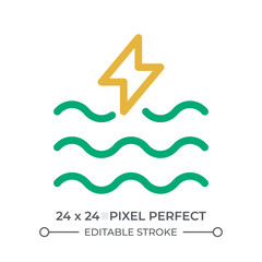 Wave power colorful line ui icon. Transporting and capturing energy by ocean surface. Sustainability in industry. Isolated vector duotone linear symbol. User interface element, pixel perfect