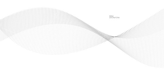 Grey airy particles flow vector design, abstract background with wave of flowing dots array, digital futuristic illustration, nano technology theme.