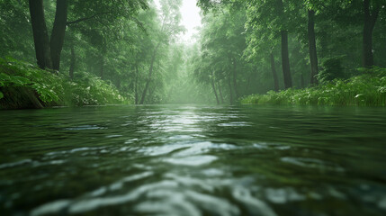 Obraz premium Tranquil river flowing through a lush green forest